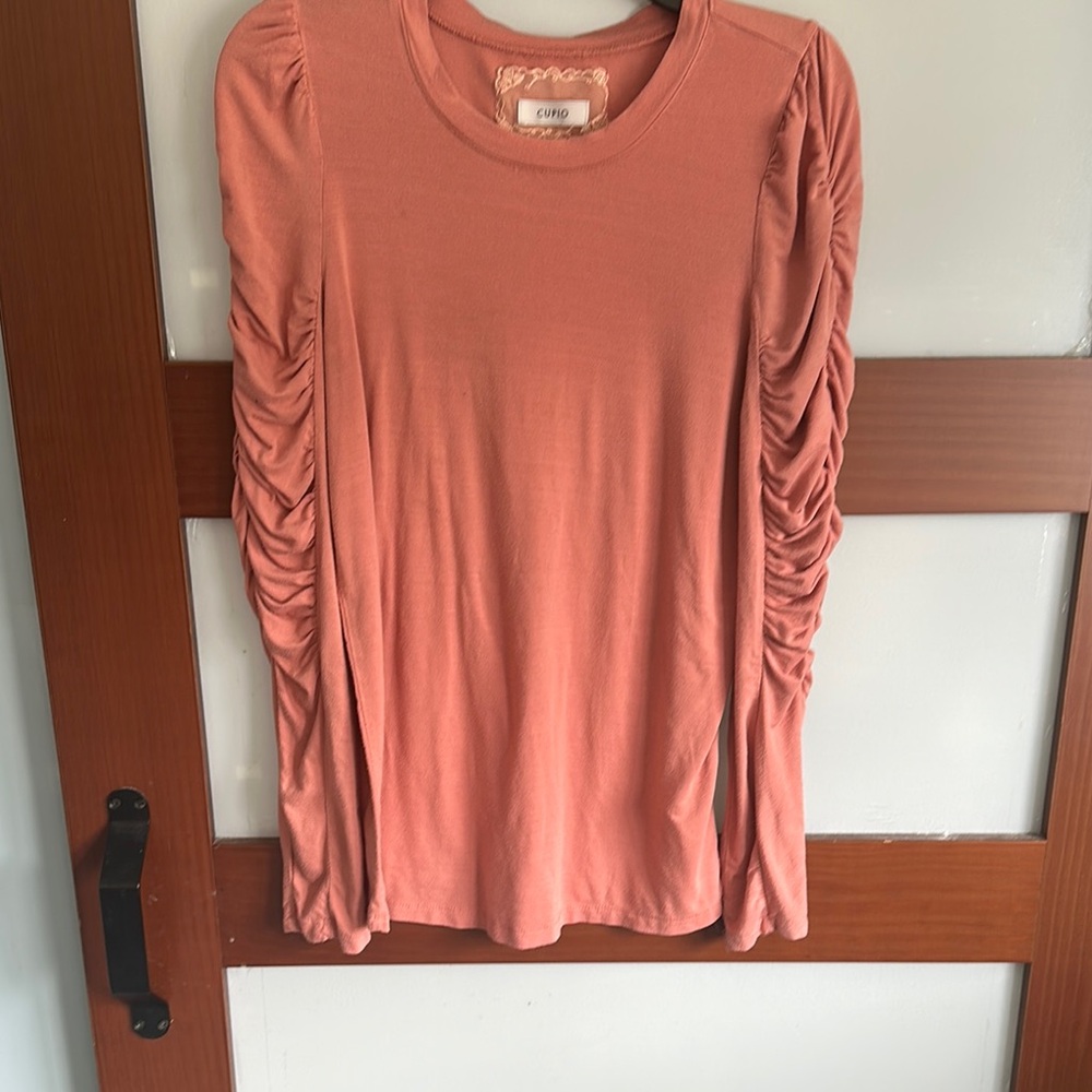Cupio Pink Ruched Long Sleeve Blouse